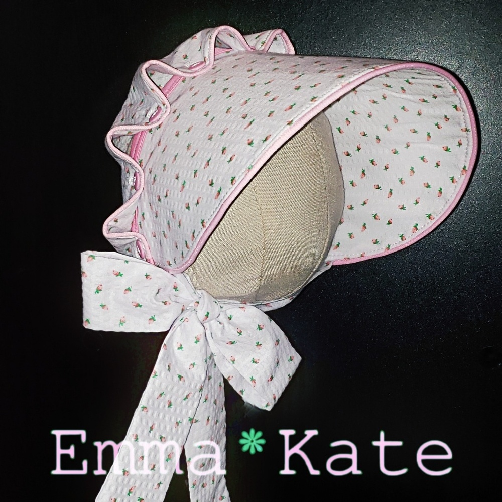 Handmade Rosebud Seersucker Bonnet